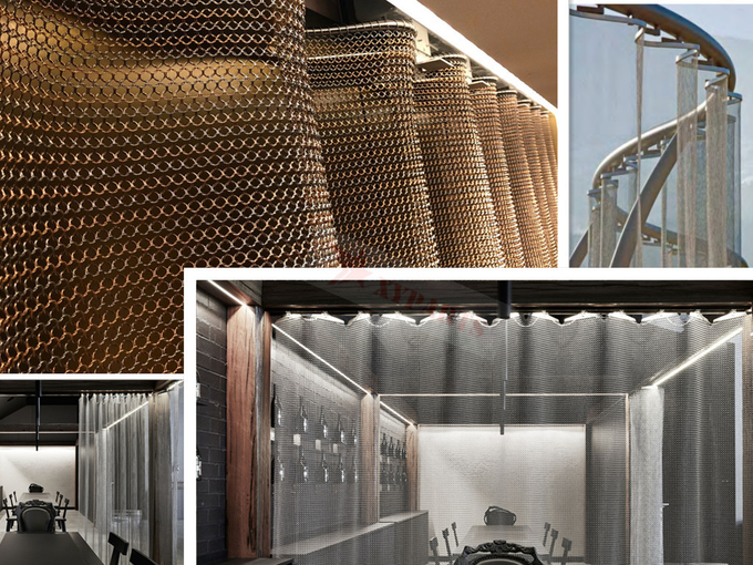 Diseño de acero inoxidable 2 del color oro 1.5x15m m Chainmail Mesh Fabric Curtain For Interior